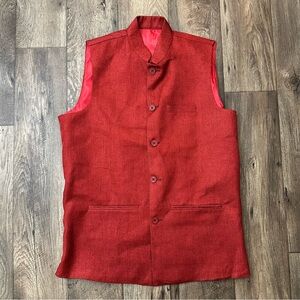 Men's Red Vest with Button Closure Stand Up Collar